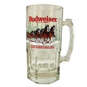 Budweiser Anheuser-Busch Clydesdales Large Glass Mug ‘92 VTG Christmas Barware